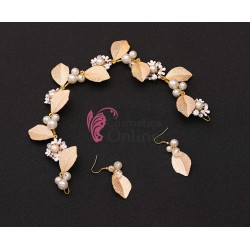 Tiara Ti051 aurie pentru mirese cu crystale si perle + Cercei